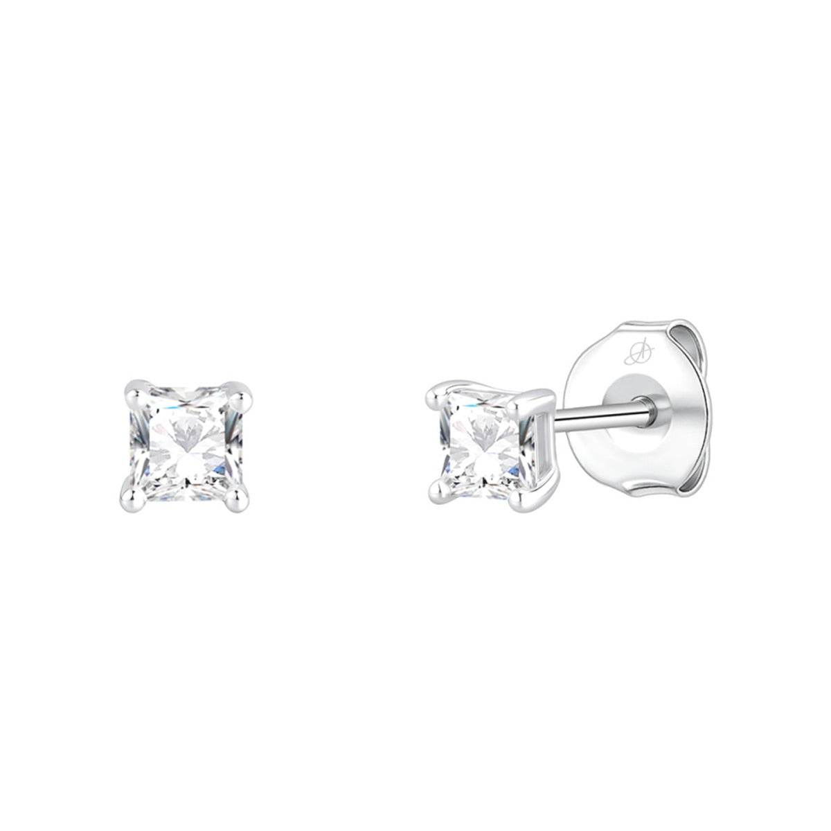 Pendientes de plata de ley 925 con circonita cuadrada de 4 mm en garras