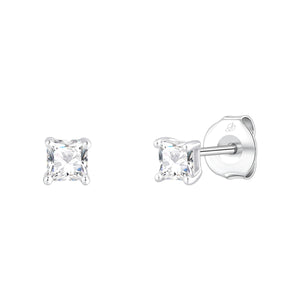 Pendientes de plata de ley 925 con circonita cuadrada de 4 mm en garras