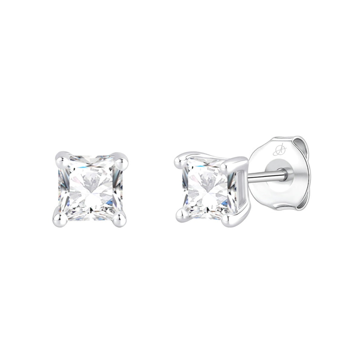 Pendientes de plata de ley 925 con circonita cuadrada de 5 mm engastada en garras