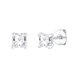 Pendientes de plata de ley 925 con circonita cuadrada de 5 mm engastada en garras