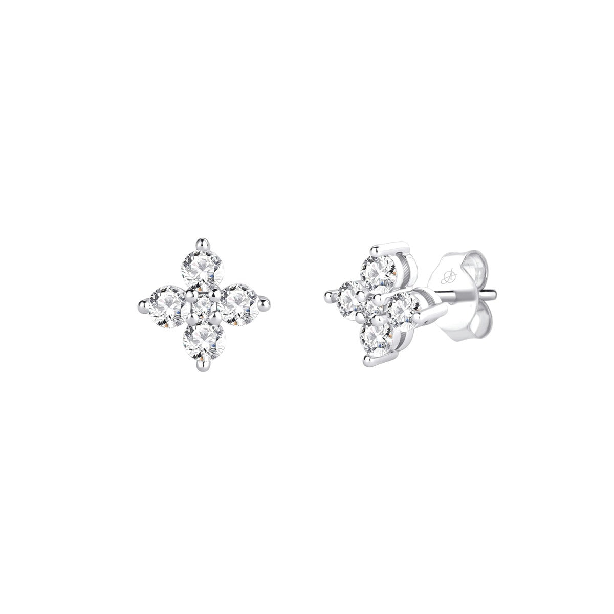 Pendientes de plata de ley con flor de cuatro circonitas