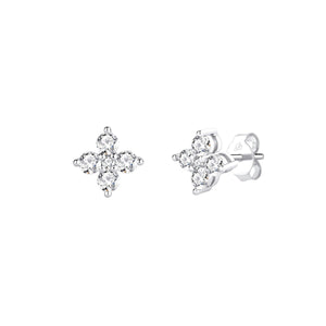 Pendientes de plata de ley con flor de cuatro circonitas