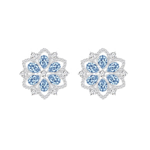 Pendientes de plata de ley con flor de circonitas aguamarina