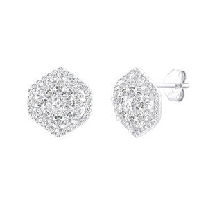 Pendientes de plata de ley con rosetón hexagonal de circonitas