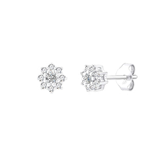 Pendientes de plata de ley con flor de circonitas