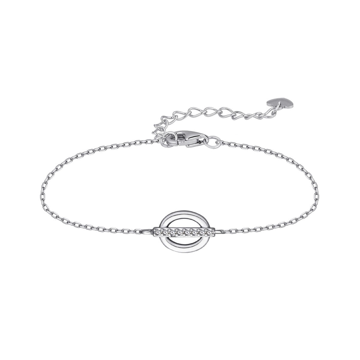 Pulsera de plata de ley con óvalo y barrita de circonitas