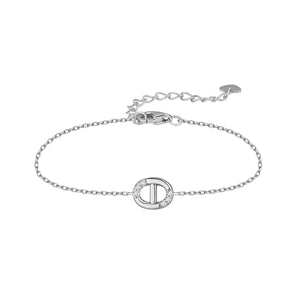 Pulsera de plata de ley 925 con óvalo de circonitas y plata pulida sobre cadena fina