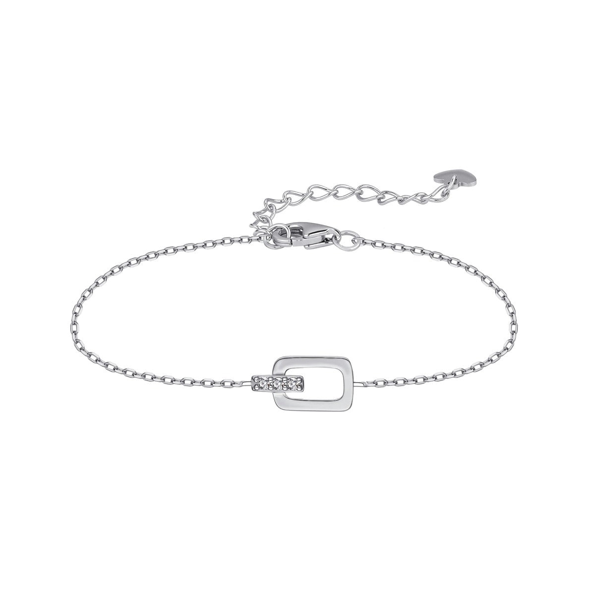 Pulsera de plata de ley 925 con rectángulo calado y barrita de circonitas