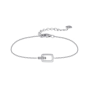Pulsera de plata de ley 925 con rectángulo calado y barrita de circonitas