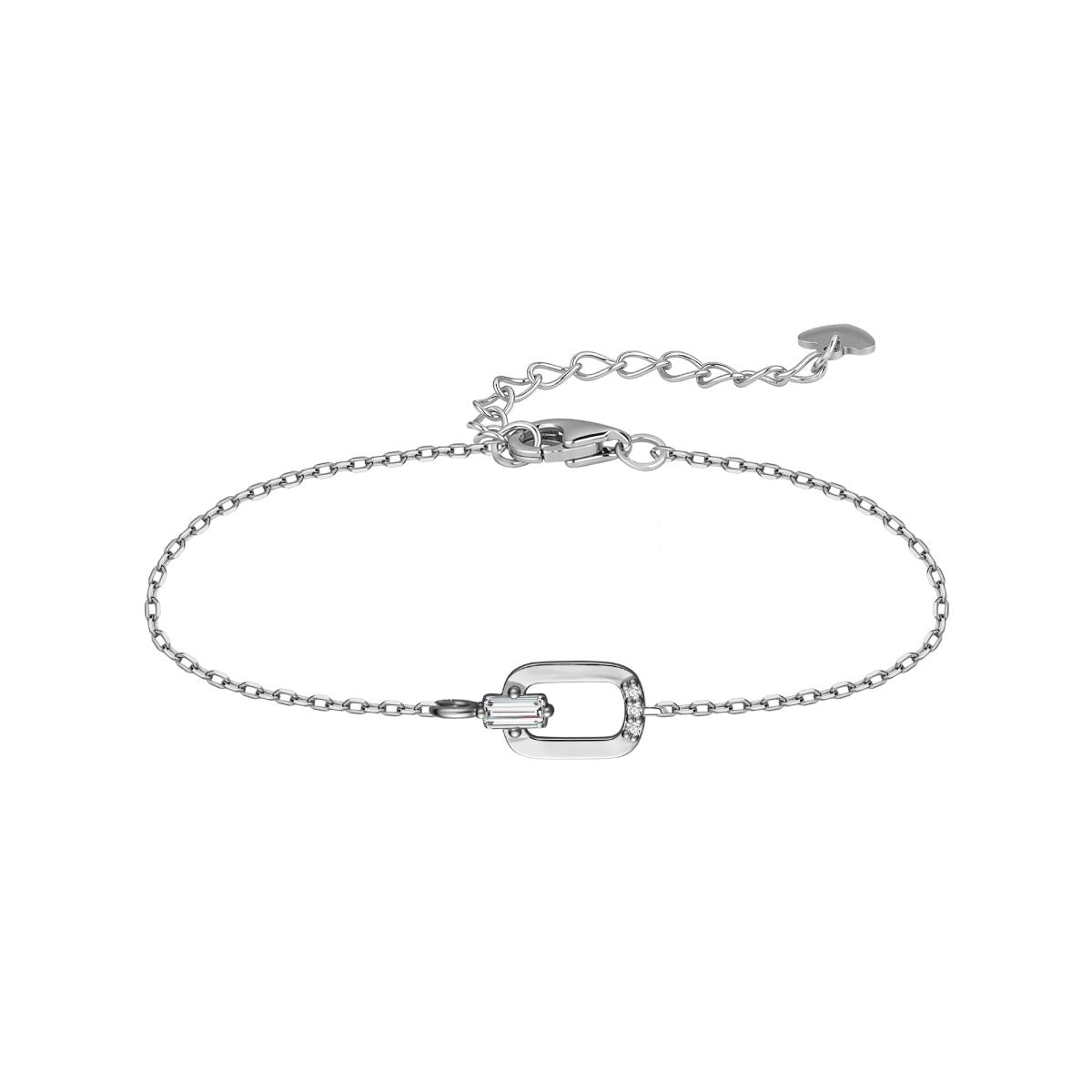 Pulsera de plata de ley 925 con rectángulo y circonita baguette central