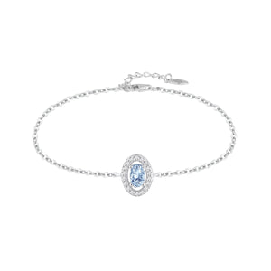 Pulsera de plata de ley 925 con circonita oval color aguamarina y orla de circonitas