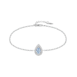 Pulsera de plata de ley 925 con circonita en gota color aguamarina y orla blanca