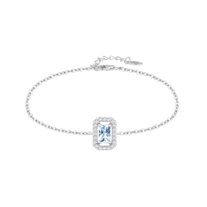 Pulsera de plata de ley 925 con circonita rectangular color aguamarina orlada