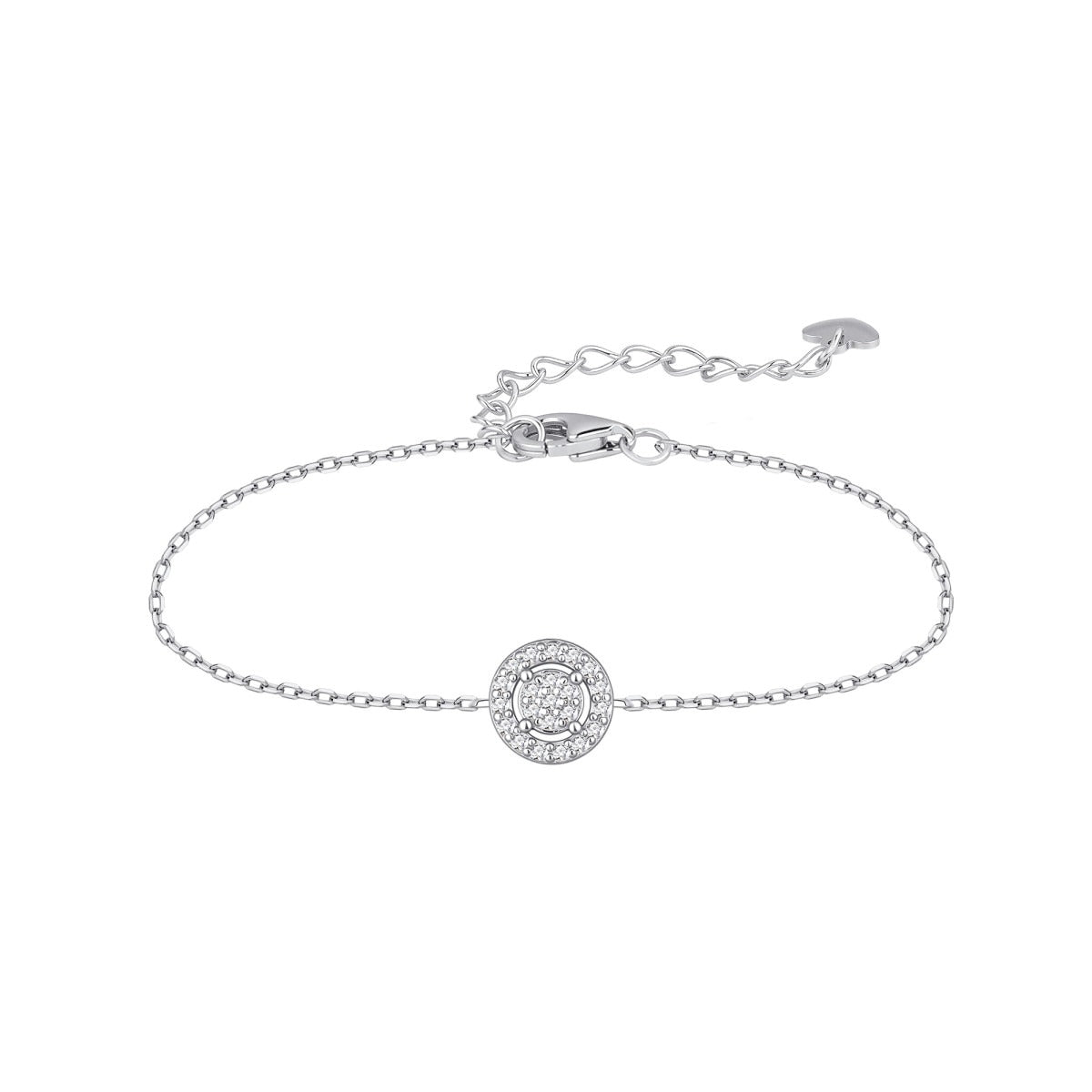 Pulsera de plata de ley 925 con circonita central orlada en círculo