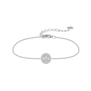 Pulsera de plata de ley 925 con circonita central orlada en círculo