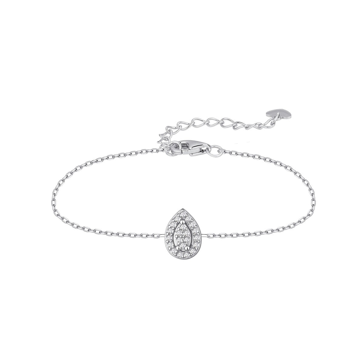 Pulsera de plata de ley 925 con circonita en gota orlada de circonitas blancas
