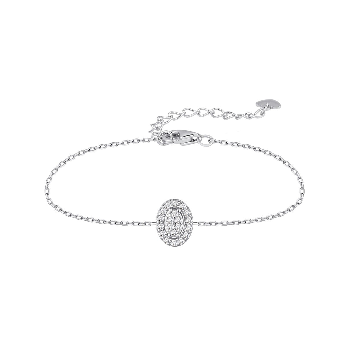 Pulsera de plata de ley 925 con circonita oval orlada de circonitas