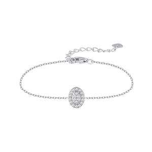 Pulsera de plata de ley 925 con circonita oval orlada de circonitas
