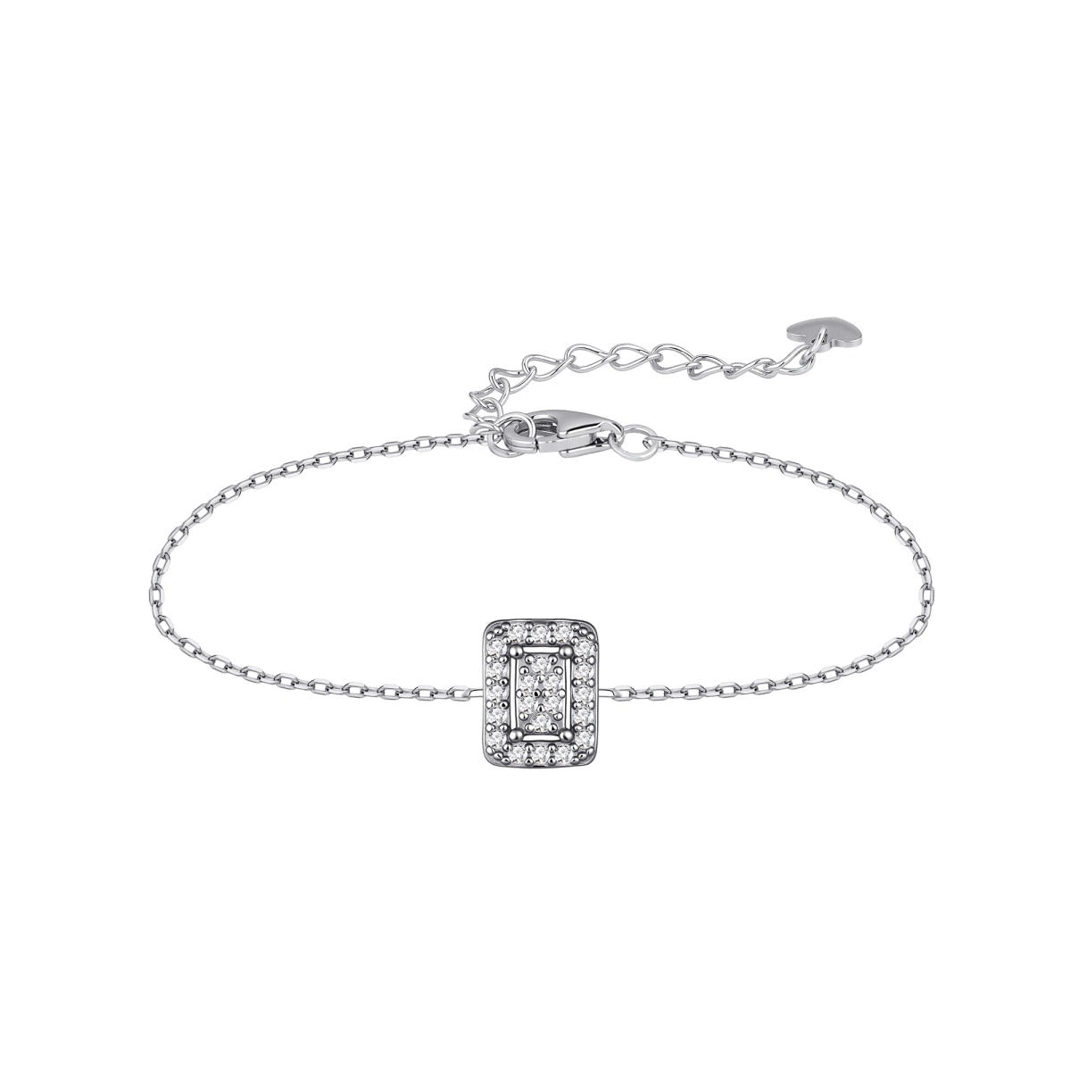 Pulsera de plata de ley 925 con circonita cuadrada orlada de circonitas blancas
