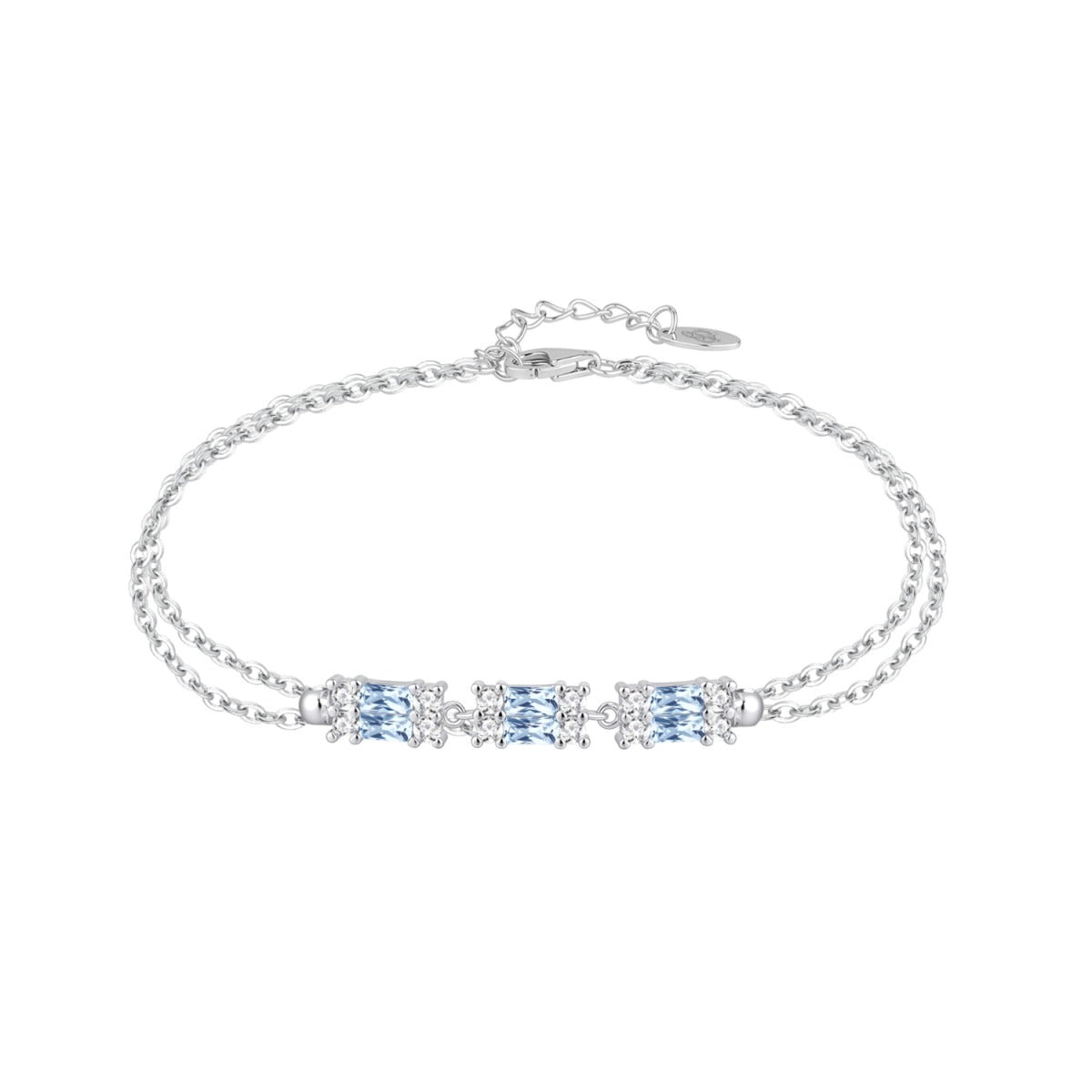 Pulsera de plata de ley 925 con circonitas baguette color aguamarina alineadas