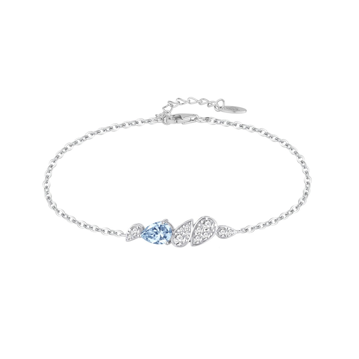 Pulsera de plata de ley 925 con gotas de circonita color aguamarina