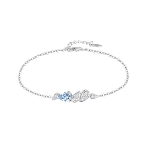 Pulsera de plata de ley 925 con gotas de circonita color aguamarina