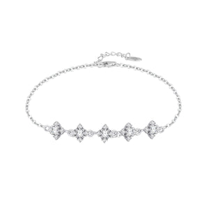 Pulsera de plata de ley 925 con cinco rombos de circonitas sobre cadena fina