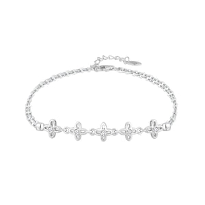 Pulsera de plata de ley 925 con cinco flores de circonitas en el centro