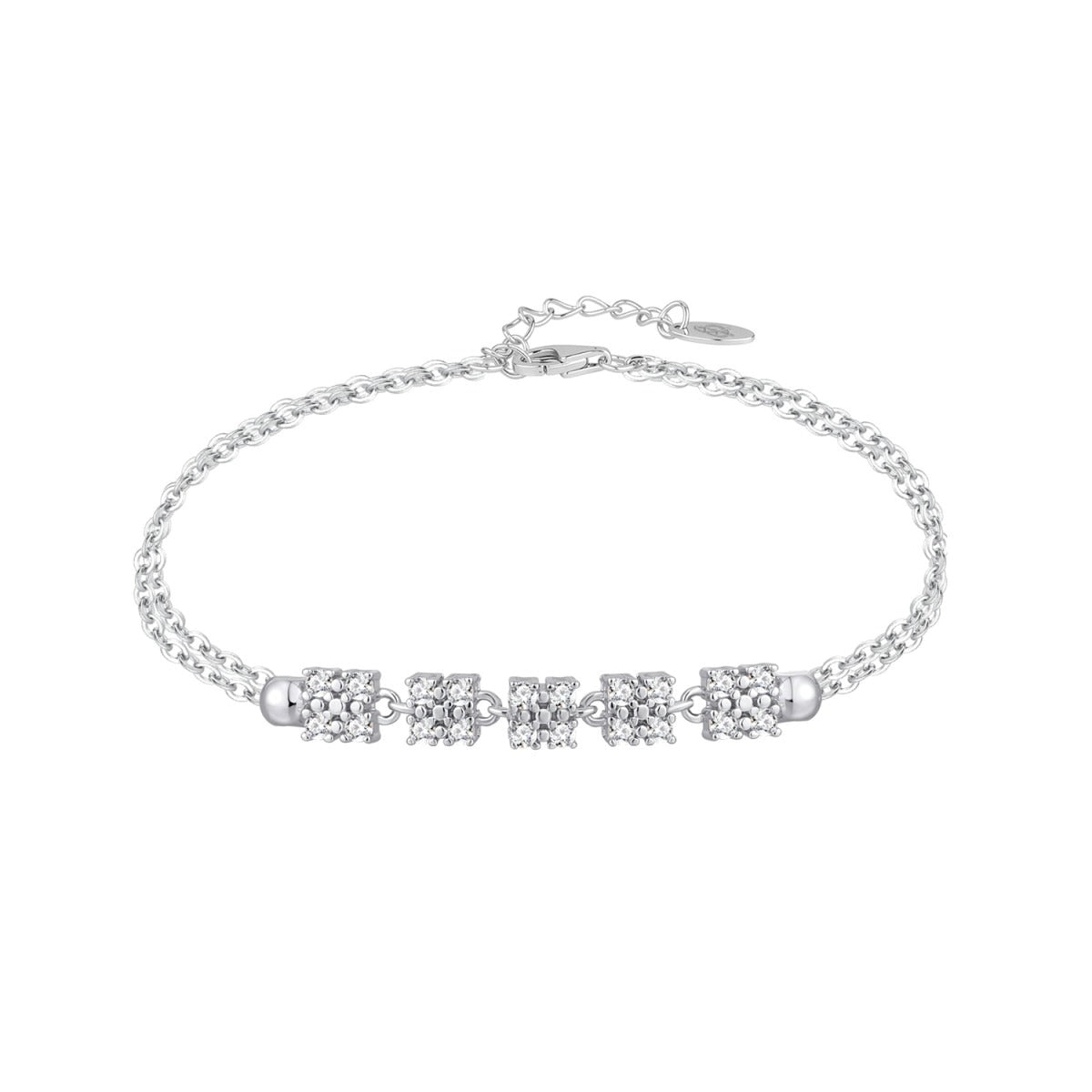 Pulsera de plata de ley 925 con eslabones cuadrados de circonitas