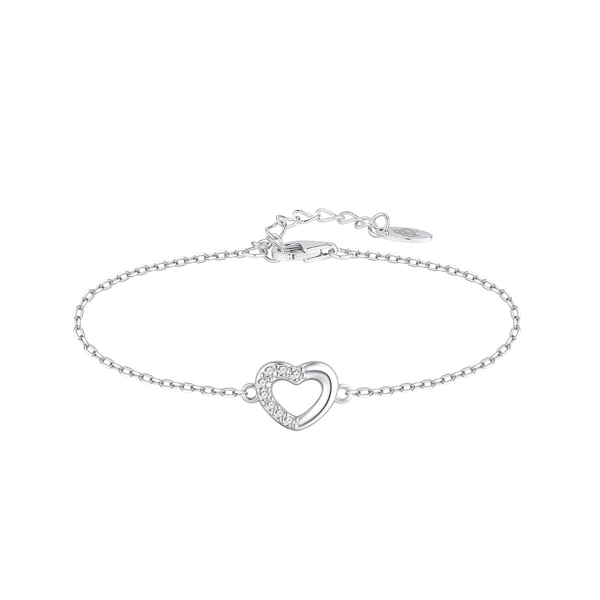 Pulsera de plata de ley con corazón de circonitas