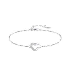 Pulsera de plata de ley con corazón de circonitas