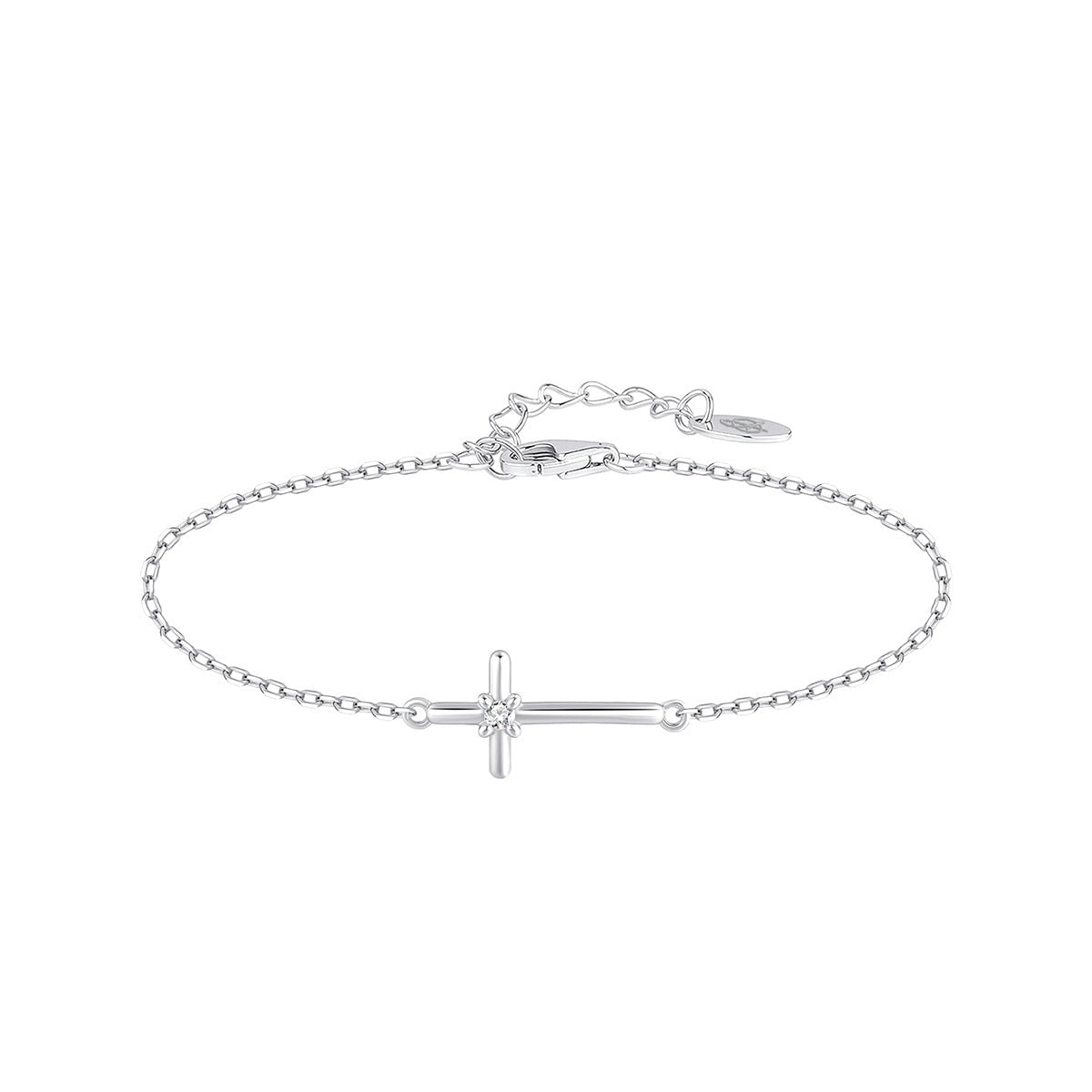 Pulsera de plata de ley con cruz de circonitas