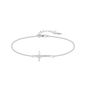 Pulsera de plata de ley con cruz de circonitas