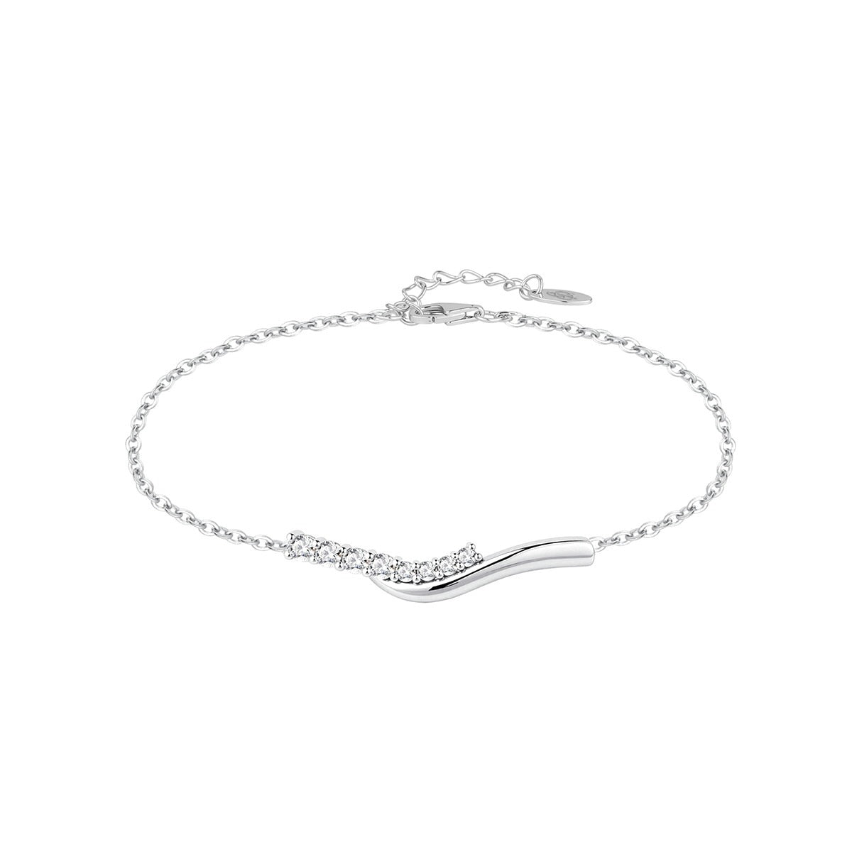 Pulsera de plata de ley con barra ondulada de circonitas