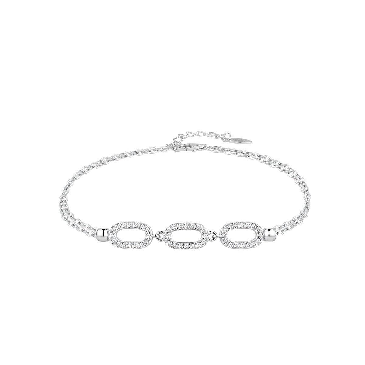 Pulsera de plata de ley con eslabones ovalados de circonitas