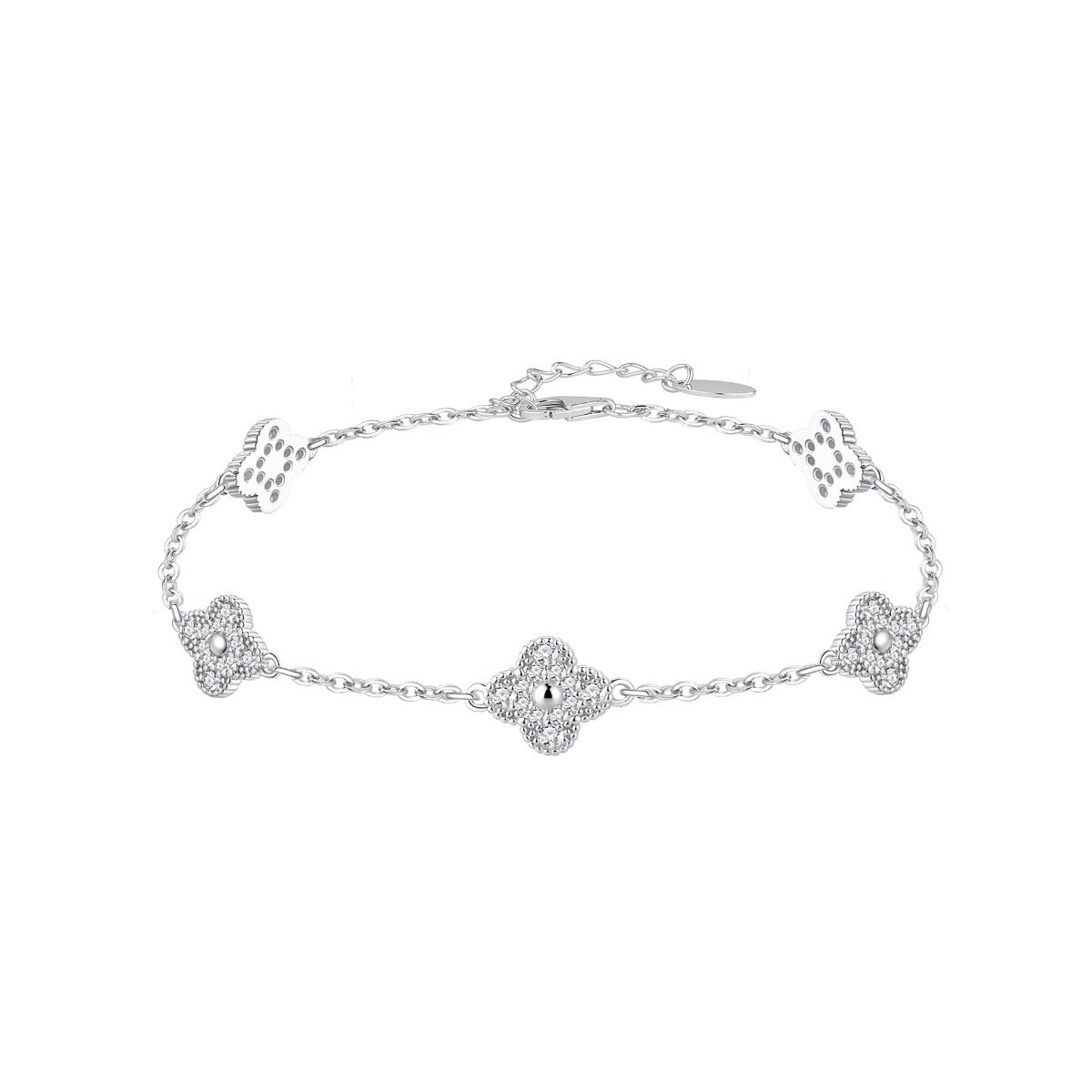 Pulsera de plata de ley con tréboles de circonitas