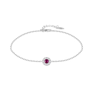 Pulsera de plata de ley círculo con circonita color rubí, 6 mm