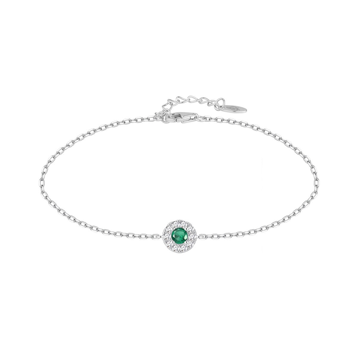 Pulsera de plata de ley círculo con circonita color esmeralda, 6 mm