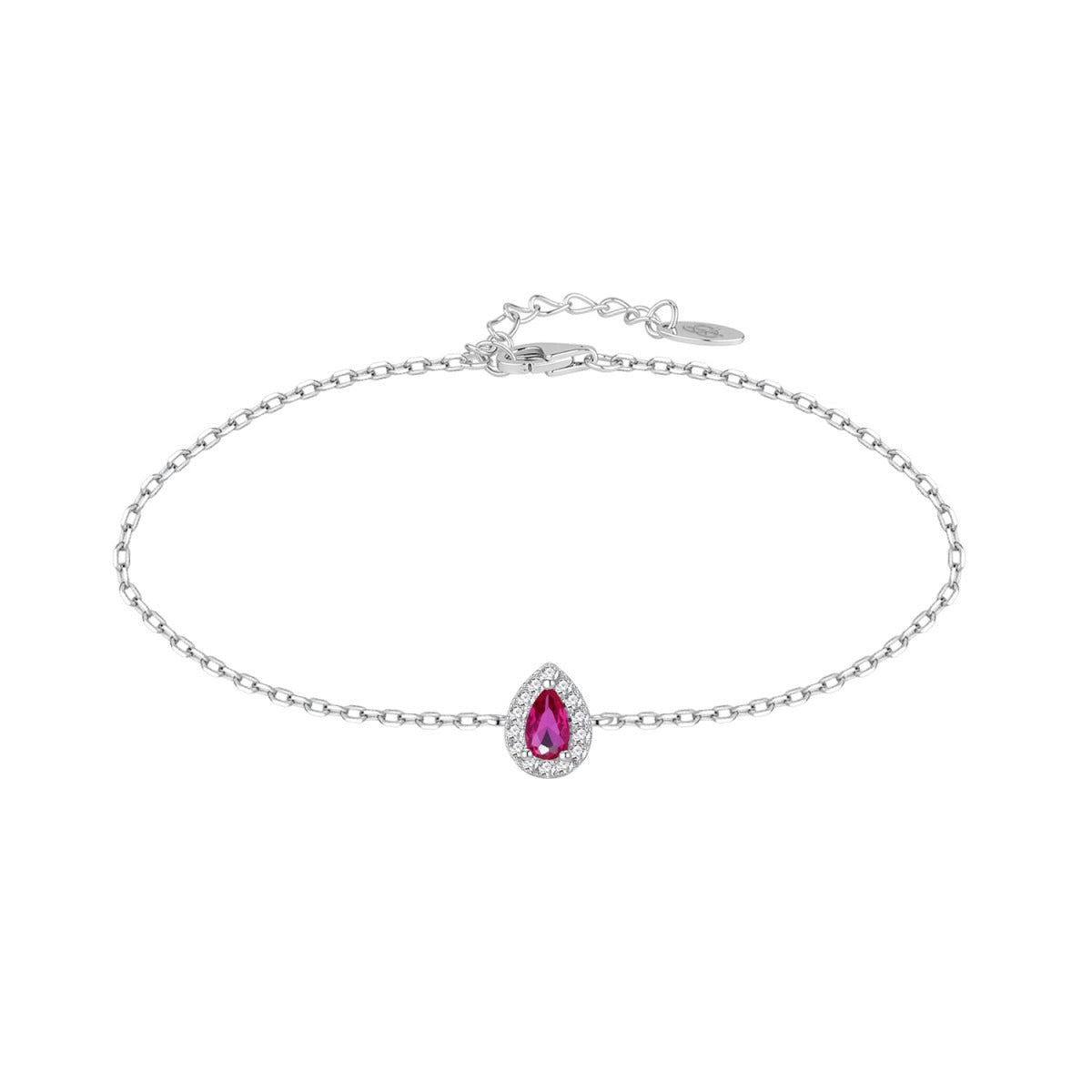 Pulsera de plata de ley gota con circonita color rubí, 5x7 mm