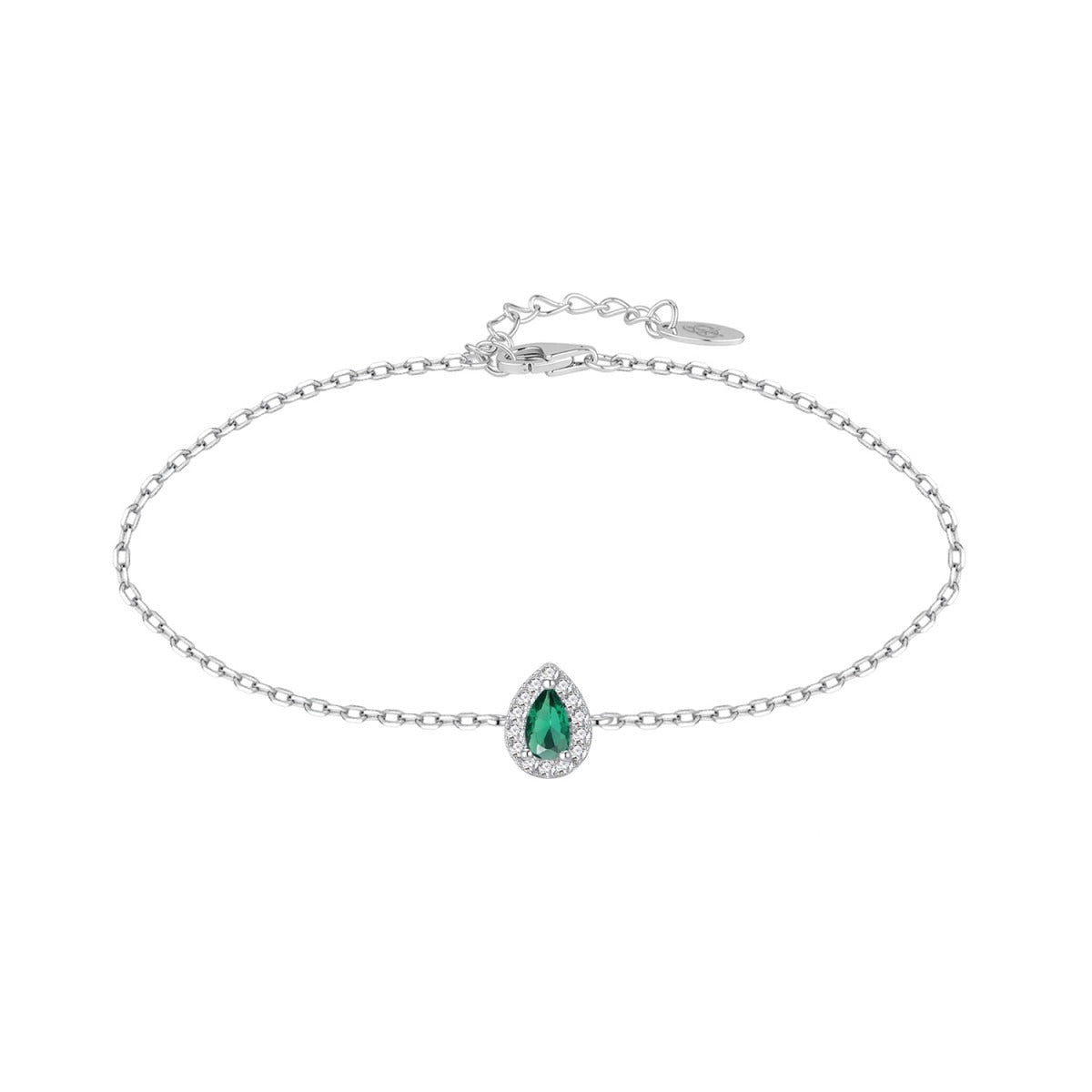 Pulsera de plata de ley gota con circonita color esmeralda, 5x7 mm