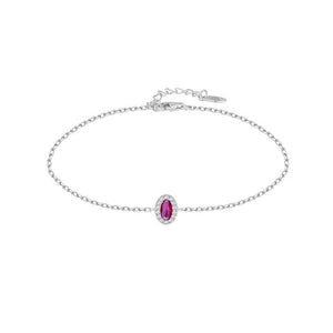 Pulsera de plata de ley óvalo con circonita color rubí, 5x7 mm