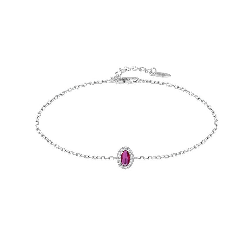 Pulsera de plata de ley óvalo con circonita color rubí, 5x7 mm