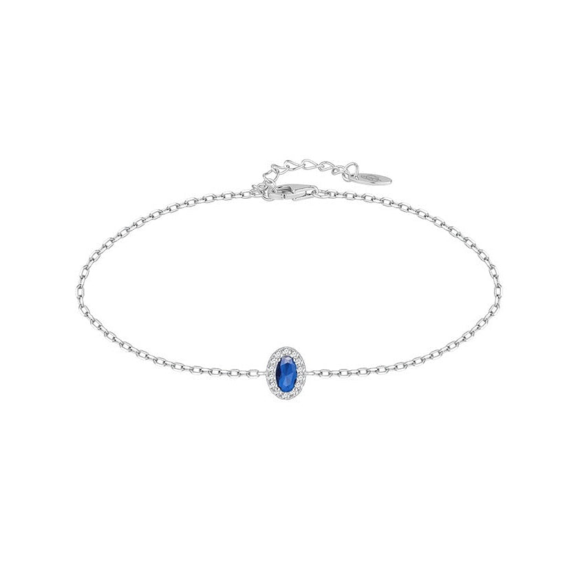 Pulsera de plata de ley óvalo con circonita color zafiro, 5x7 mm