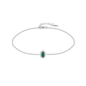 Pulsera de plata de ley óvalo con circonita color esmeralda, 5x7 mm
