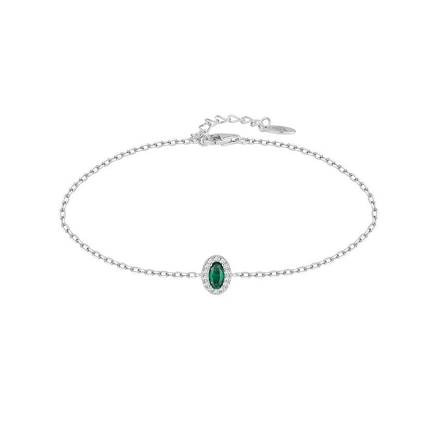 Pulsera de plata de ley óvalo con circonita color esmeralda, 5x7 mm