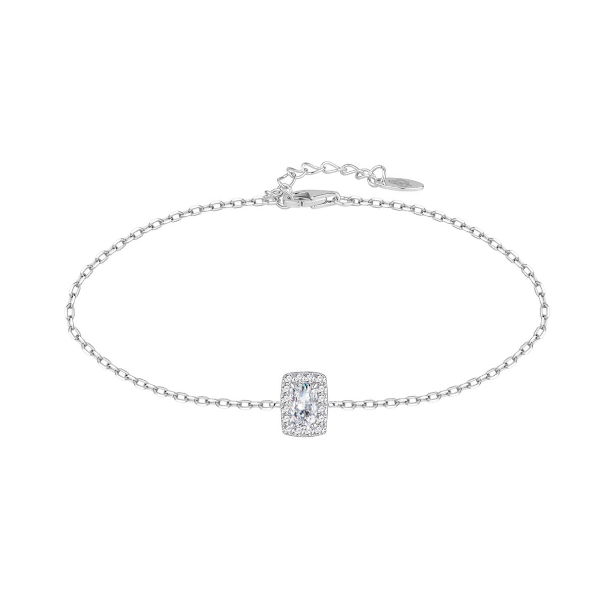 Pulsera de plata de ley con motivo cuadrado de 5x7 mm y circonitas blancas