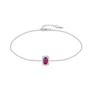 Pulsera de plata de ley cuadrado con circonita color rubí, 5x7 mm