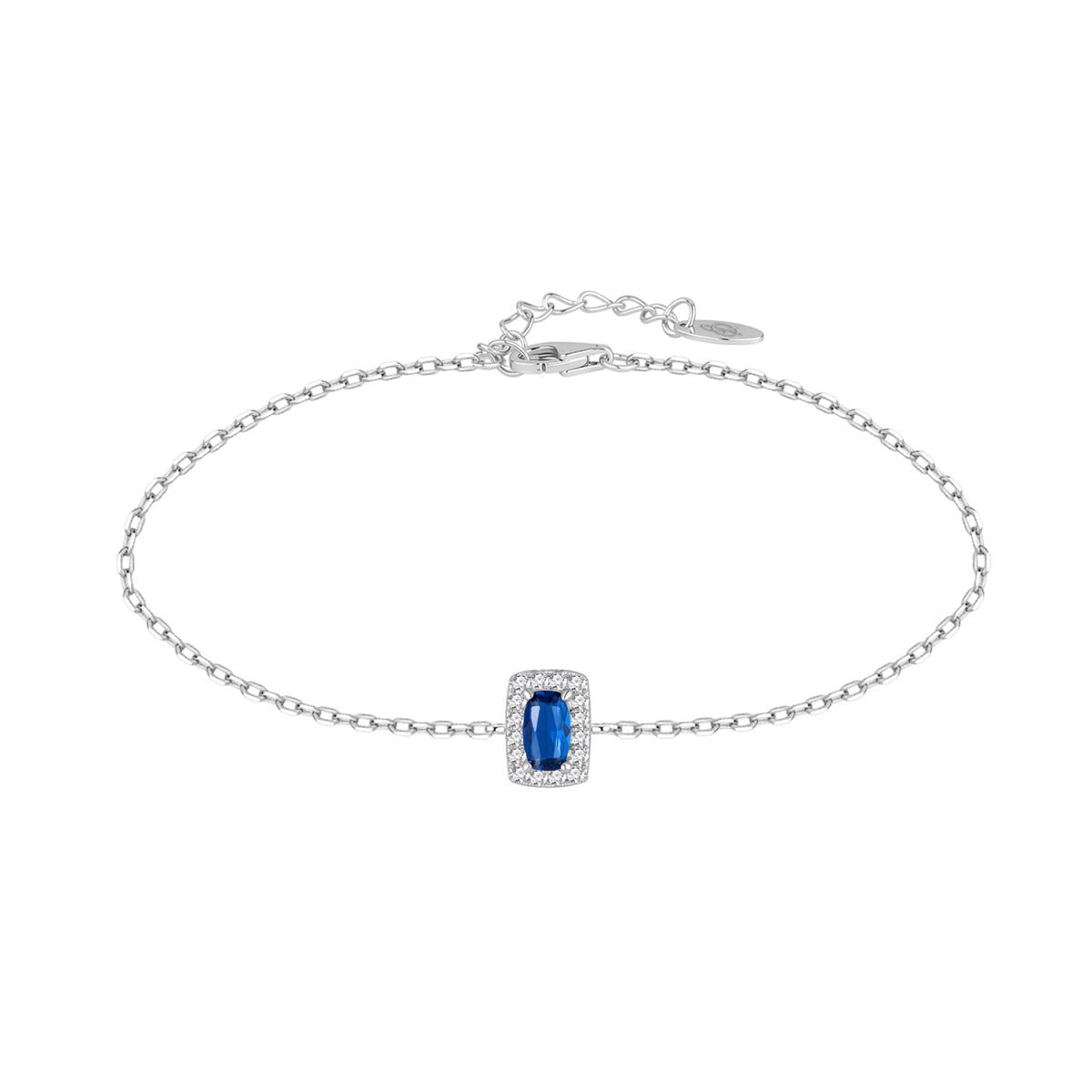 Pulsera de plata de ley cuadrado con circonita color zafiro, 5x7 mm