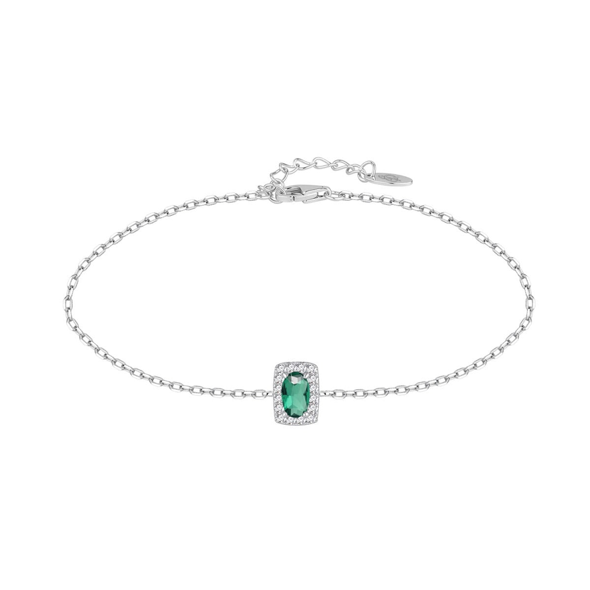 Pulsera de plata de ley cuadrado con circonita color esmeralda, 5x7 mm