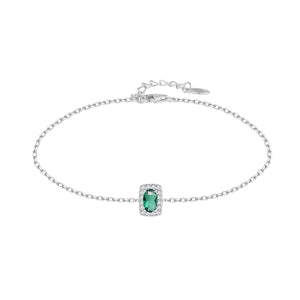 Pulsera de plata de ley cuadrado con circonita color esmeralda, 5x7 mm